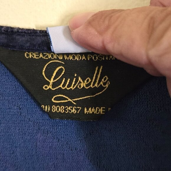 Luiselle Made In Italy Blue Mixed Media Crochet Lace Detail Top Size M - Picture 5 of 7